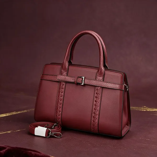 Maroon_Structured_Handbag_With_Braided_Detail_For_Women
