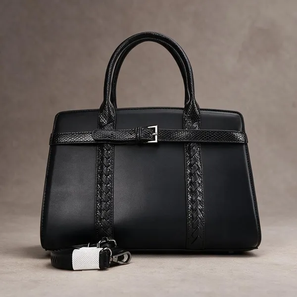 Black_Leather_Structured_Handbag_With_Textured_Detailing_For_Women