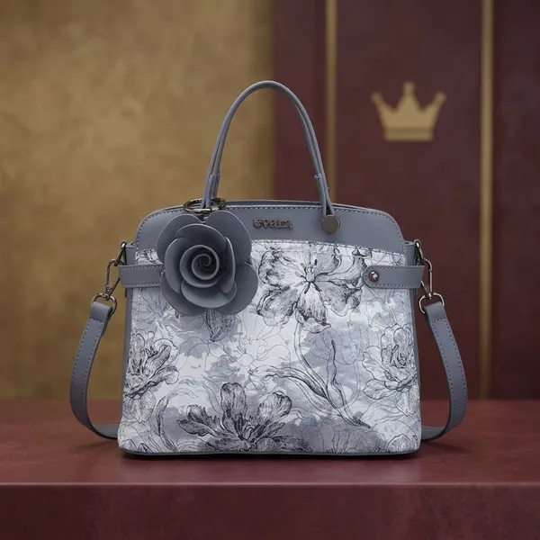 Grey_Floral_Print_Satchel_Bag_with_Detachable_Strap