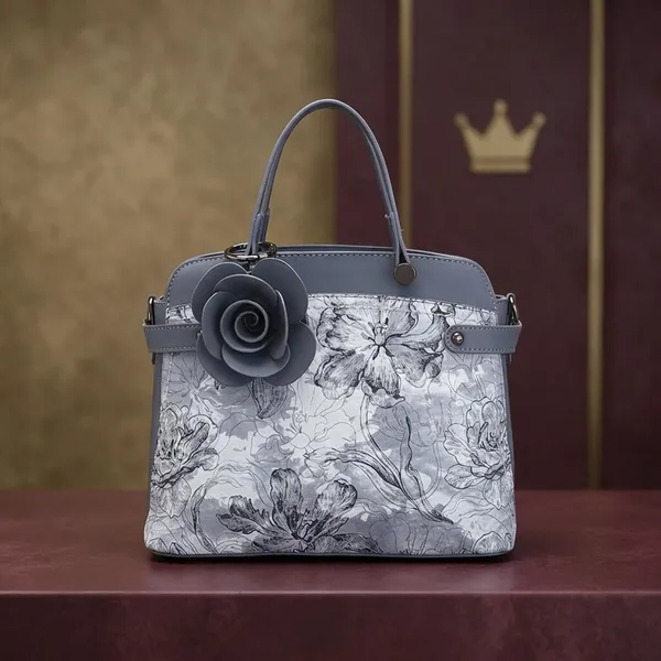 Grey_Floral_Print_Satchel_Bag_with_Detachable_Strap