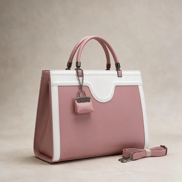Pink_And_White_Structured_Handbag_With_Shoulder_Strap