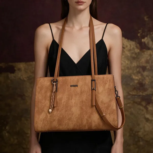Brown_Textured_Tote_Handbag_With_Detachable_Strap