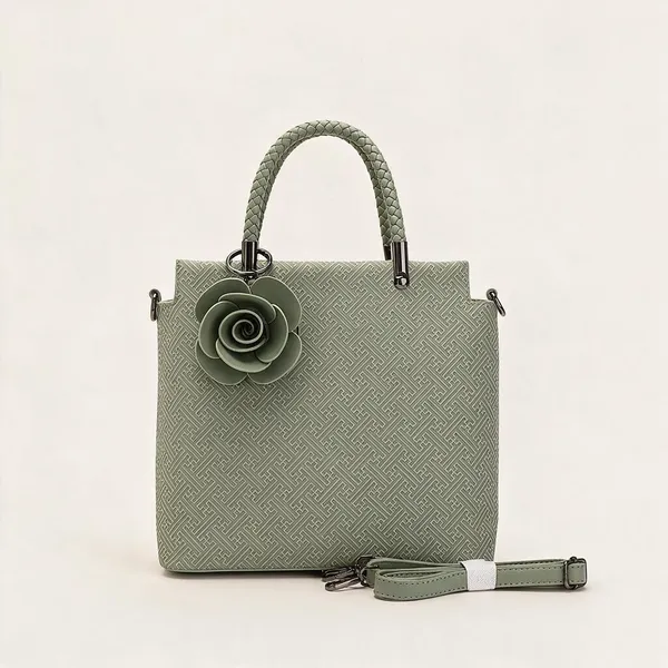Green_Patterned_Tote_Handbag_With_Shoulder_Strap