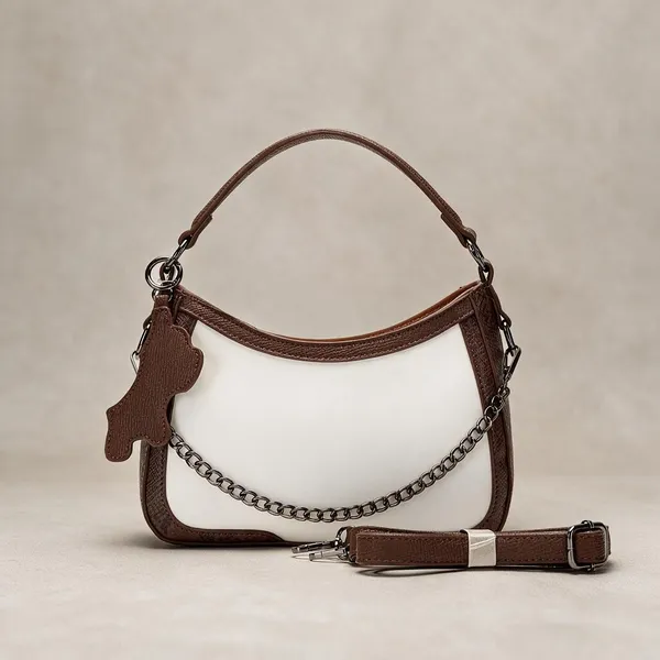 Brown_And_White_Shoulder_Handbag_With_Chain_Detail