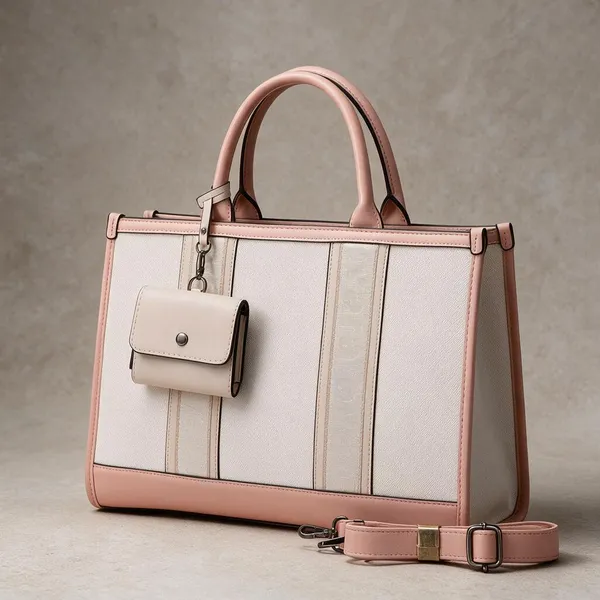 Pink_And_Cream_Structured_Tote_Bag_With_Pouch