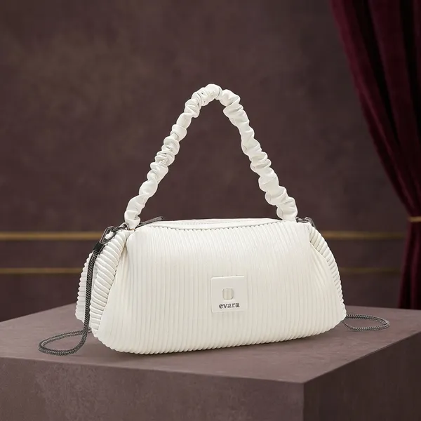 White_Pleated_Ruched_Handle_Shoulder_Bag_for_Women