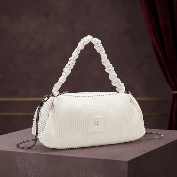 White_Pleated_Ruched_Handle_Shoulder_Bag_for_Women