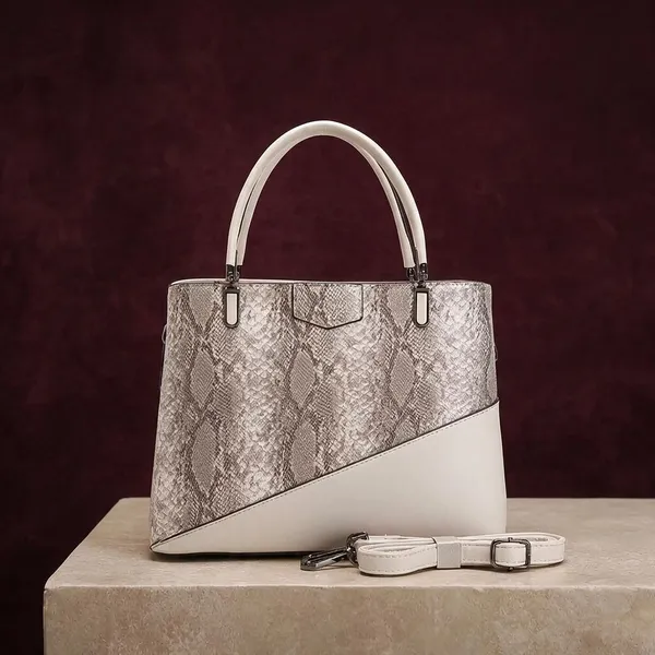 Beige_Snake_Print_Two-Tone_Structured_Handbag_with_Detachable_Strap