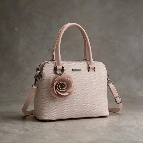 Pink_Textured_Dome_Satchel_Handbag_with_Rose_Detail