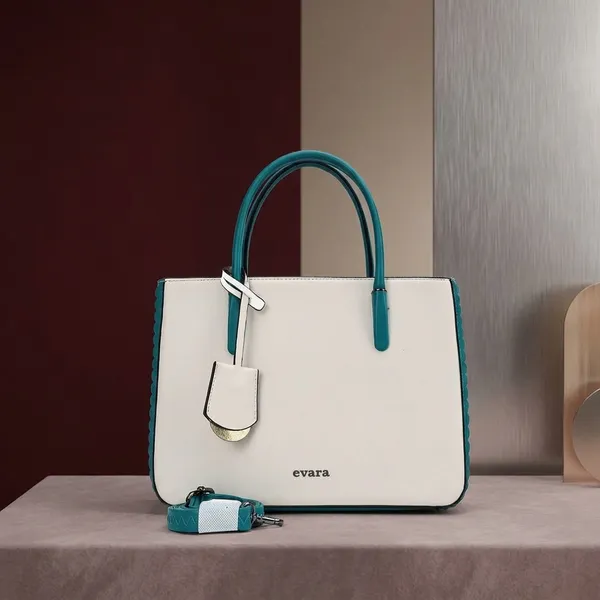 White_Teal_Contrast_Stitched_Structured_Handbag_for_Women