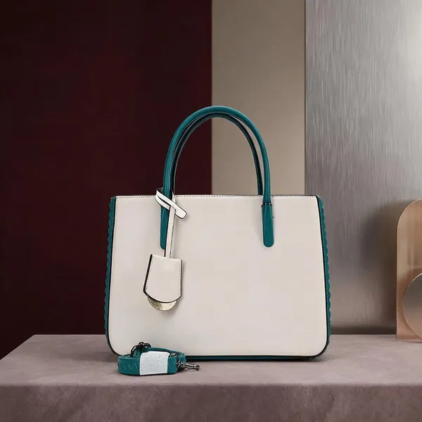 White_Teal_Contrast_Stitched_Structured_Handbag_for_Women
