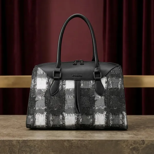Black_Textured_Check_Pattern_Structured_Handbag_for_Women