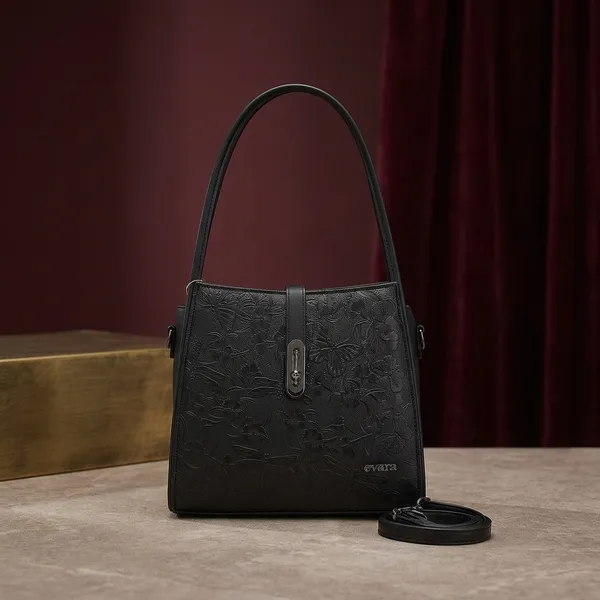 Black_Embossed_Textured_Shoulder_Bag_with_Detachable_Strap