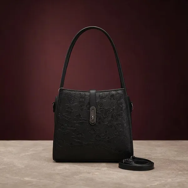 Black_Embossed_Textured_Shoulder_Bag_with_Detachable_Strap