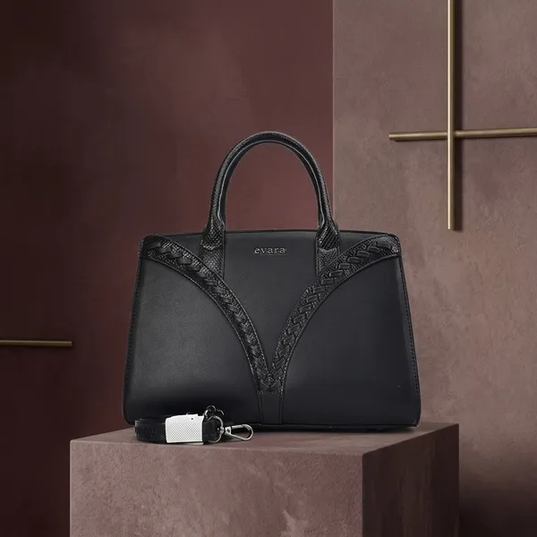 Black_Vegan_Leather_Structured_Handbag_with_Textured_Trim