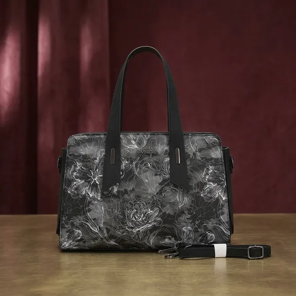 Black_Floral_Print_Leather_Handbag_with_Detachable_Strap
