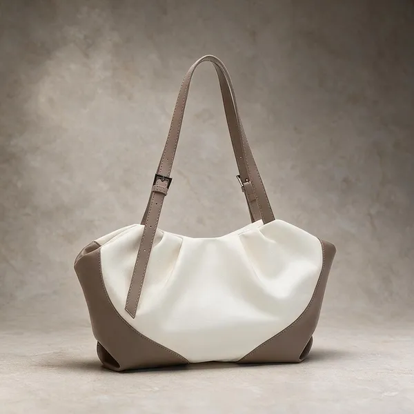 White_and_Taupe_Color_Block_Shoulder_Bag_for_Women