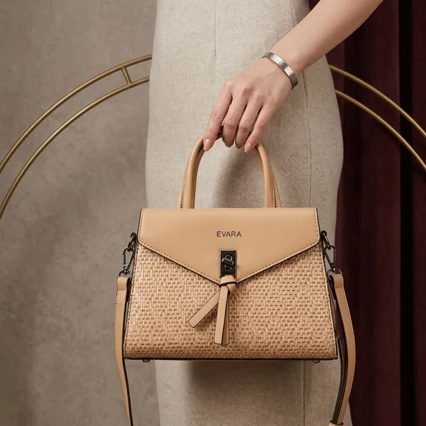 Tan_Woven_Textured_Satchel_Handbag_with_Detachable_Strap
