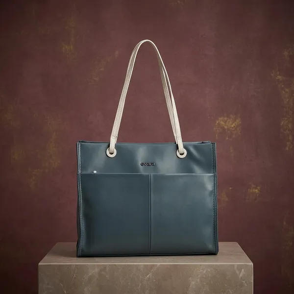 Teal_Synthetic_Leather_Structured_Tote_Bag_for_Women
