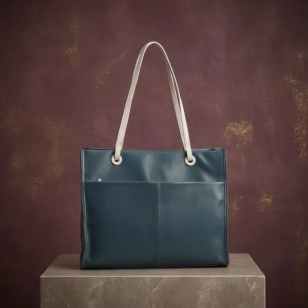 Teal_Synthetic_Leather_Structured_Tote_Bag_for_Women