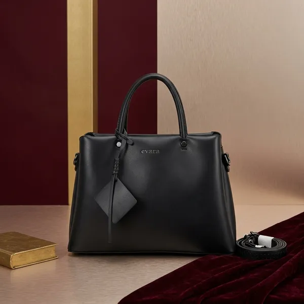 Evara_Black_Leather_Structured_Tote_Bag_with_Detachable_Strap