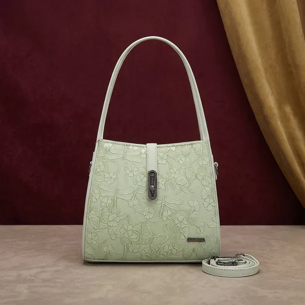 Green_Embossed_Floral_Pattern_Shoulder_Bag_with_Detachable_Strap