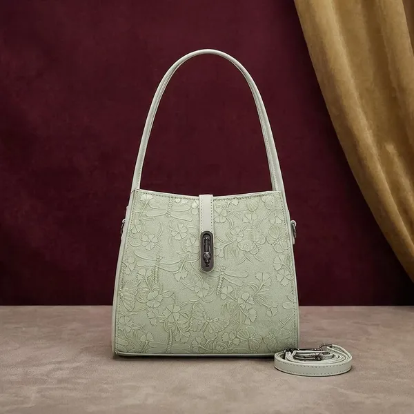 Green_Embossed_Floral_Pattern_Shoulder_Bag_with_Detachable_Strap