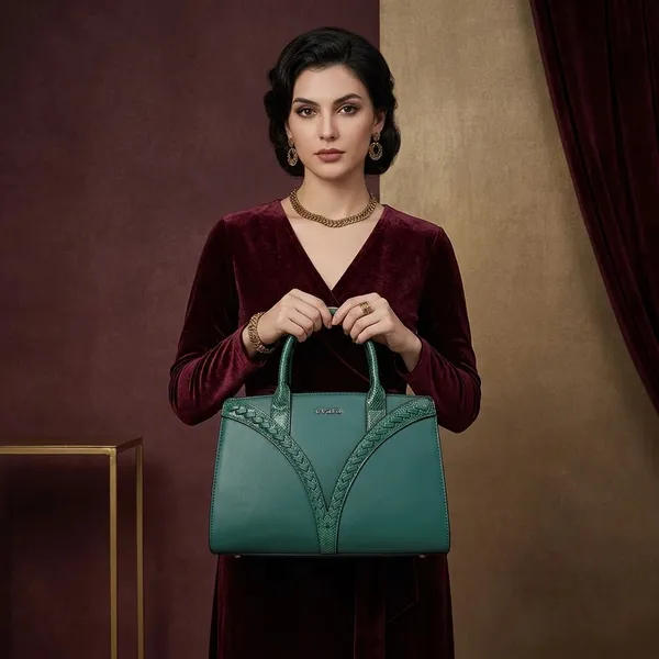 Green_Textured_Structured_Handbag_With_Detachable_Strap