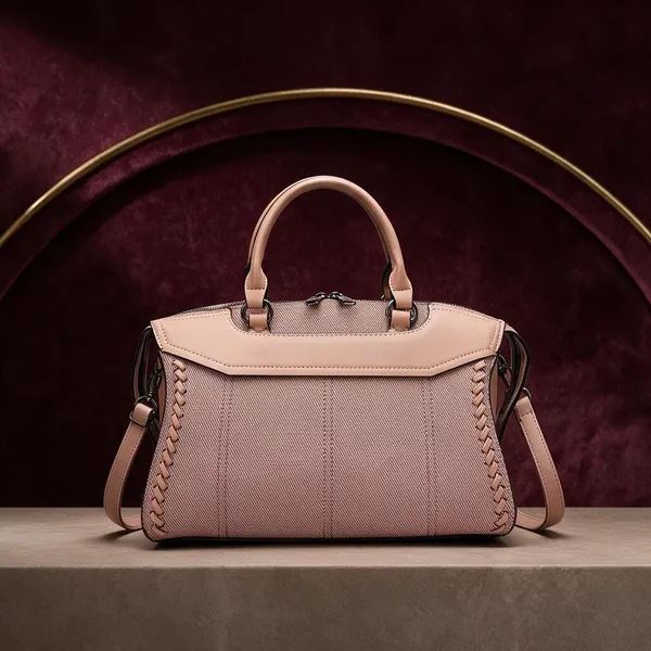 Pink_Textured_Satchel_Handbag_with_Braided_Detail