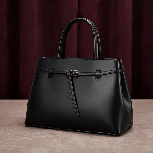 Black_Leather_Structured_Tote_Handbag_For_Women