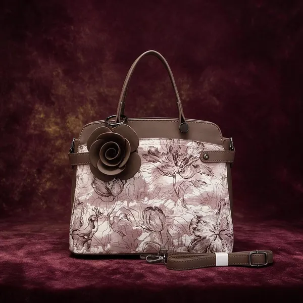 Taupe_Floral_Print_Structured_Handbag_with_Detachable_Strap