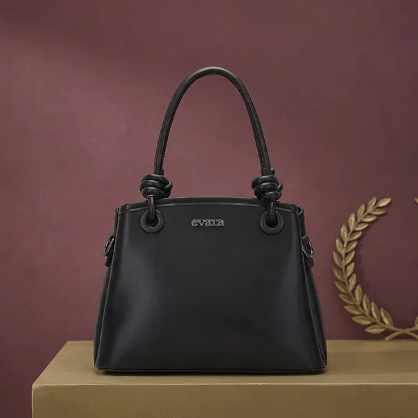 Black_Faux_Leather_Structured_Handbag_with_Knotted_Handles