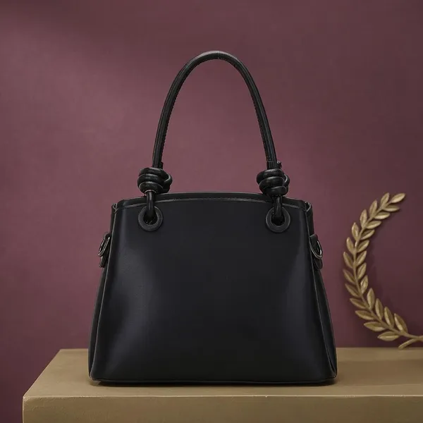 Black_Faux_Leather_Structured_Handbag_with_Knotted_Handles