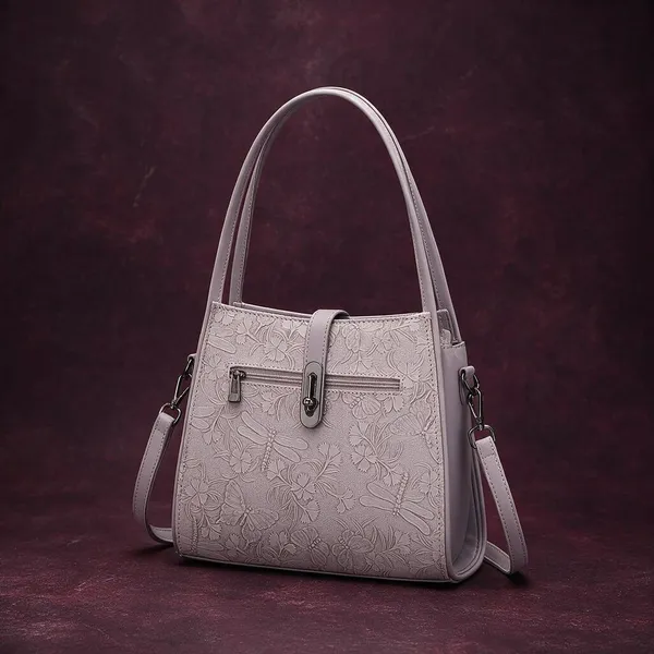Grey_Embossed_Floral_Pattern_Shoulder_Handbag_with_Detachable_Strap