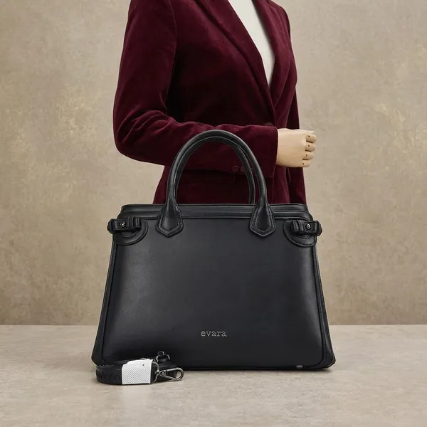 Evara_Black_Leather_Structured_Handbag_With_Detachable_Strap