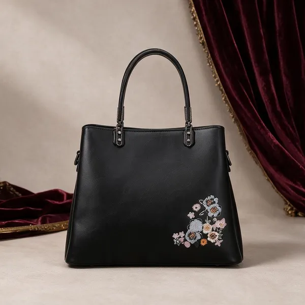 Black_Faux_Leather_Floral_Embellished_Tote_Bag_for_Women