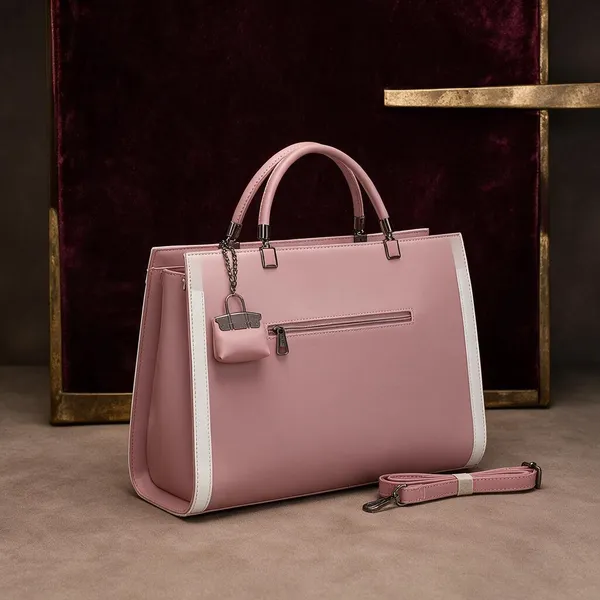 Pink_White_Two-Tone_Structured_Handbag_With_Detachable_Strap