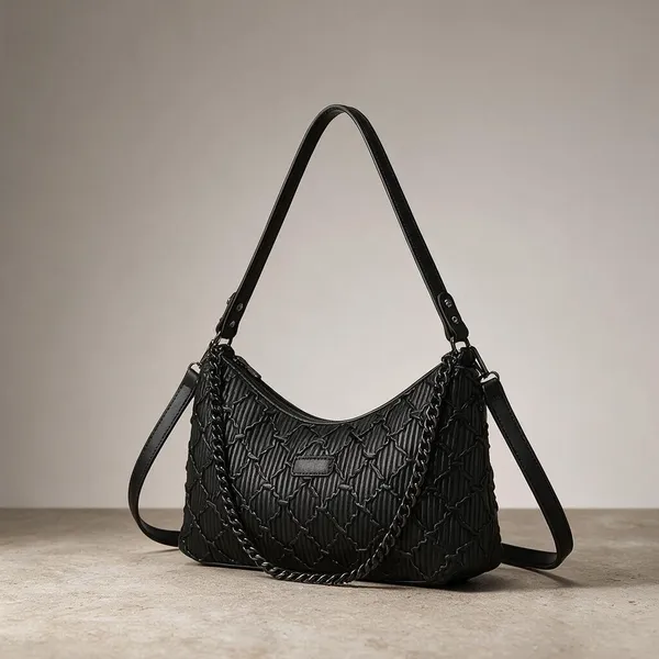 Black_Textured_Quilted_Shoulder_Bag_with_Chain_Detail