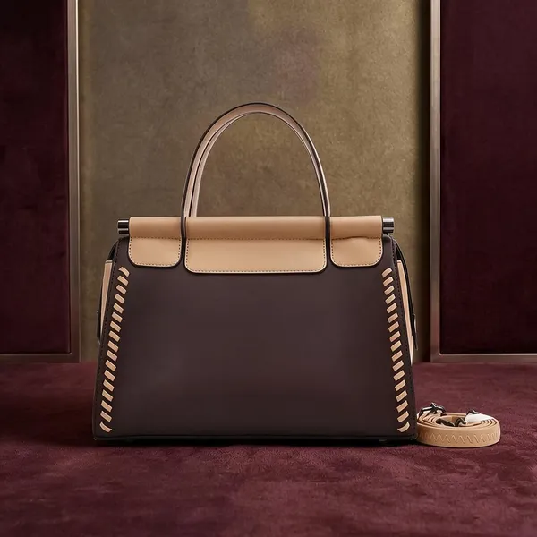 Brown_Tan_Whipstitch_Detail_Structured_Handbag_With_Strap
