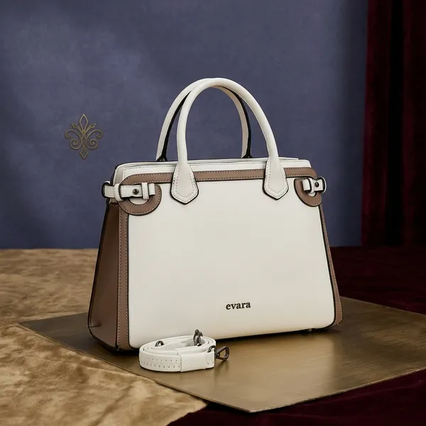 Evara_White_Brown_Contrast_Trim_Structured_Handbag_with_Detachable_Strap