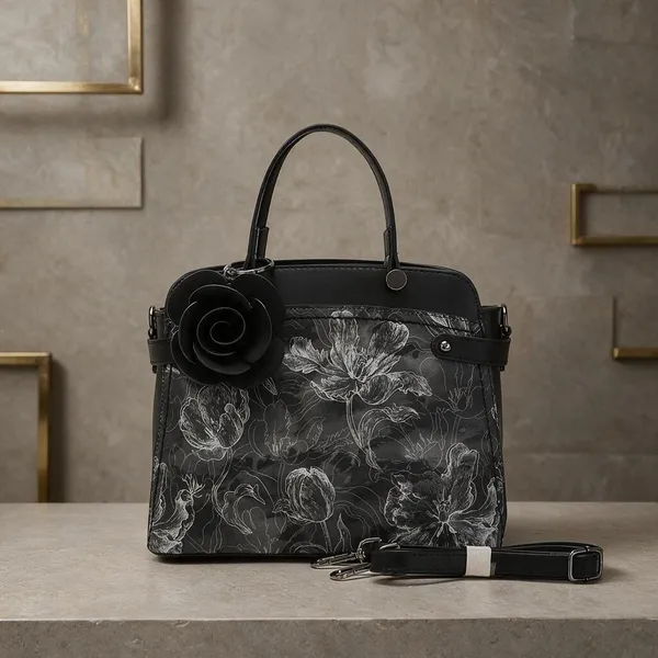 Black_Floral_Print_Handbag_with_Detachable_Strap