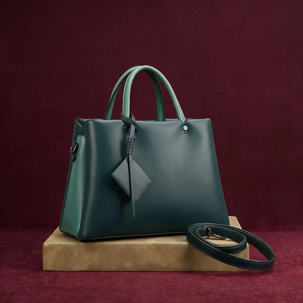 Green_Vegan_Leather_Structured_Tote_Bag_with_Detachable_Strap