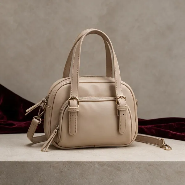 Beige_Leather_Mini_Dome_Satchel_Handbag_with_Detachable_Strap