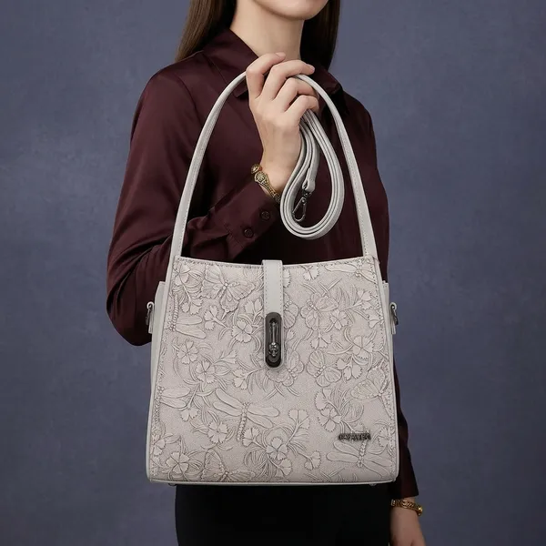 Grey_Embossed_Floral_Pattern_Shoulder_Bag_with_Detachable_Strap