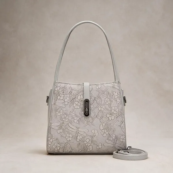 Grey_Embossed_Floral_Pattern_Shoulder_Bag_with_Detachable_Strap