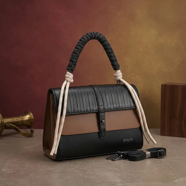 Black_Brown_Colorblock_Structured_Handbag_with_Braided_Handle
