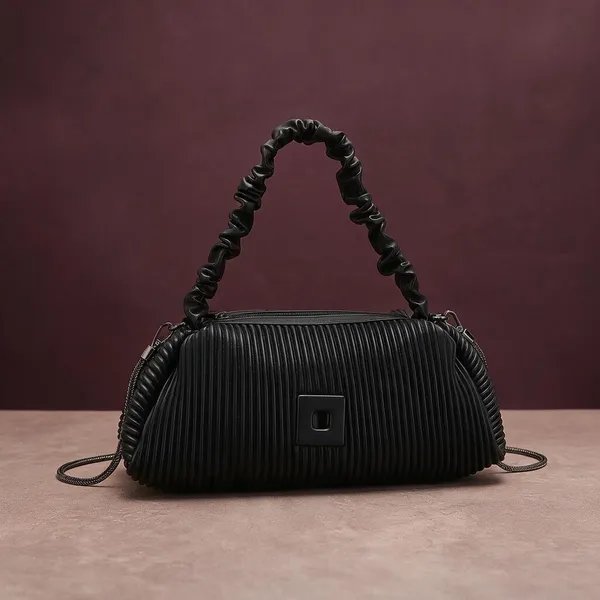 Black_Pleated_Clutch_Bag_with_Ruched_Handle_and_Chain_Strap