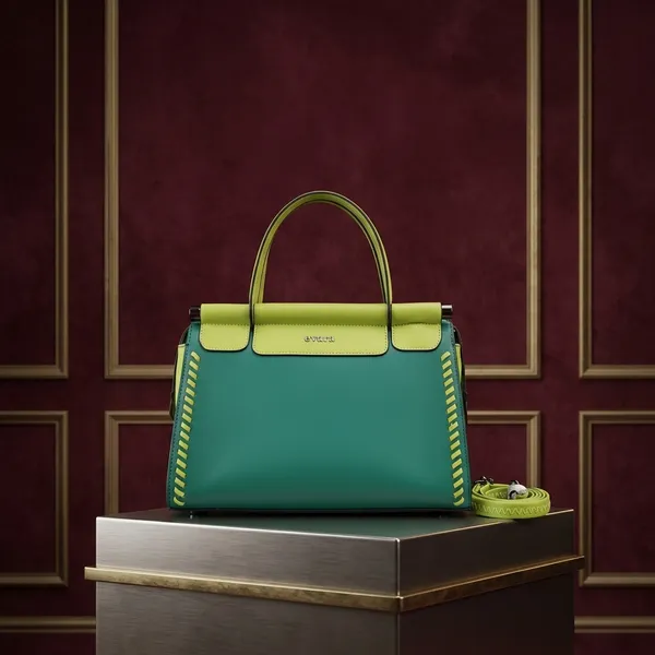 Evara_Green_And_Lime_Whipstitch_Detail_Structured_Handbag