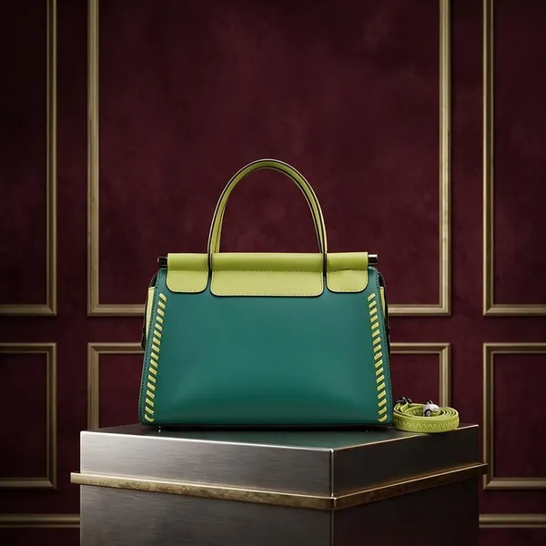 Evara_Green_And_Lime_Whipstitch_Detail_Structured_Handbag