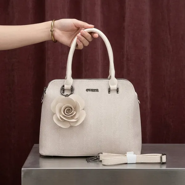 Cream_Textured_Dome_Satchel_Handbag_with_Floral_Charm